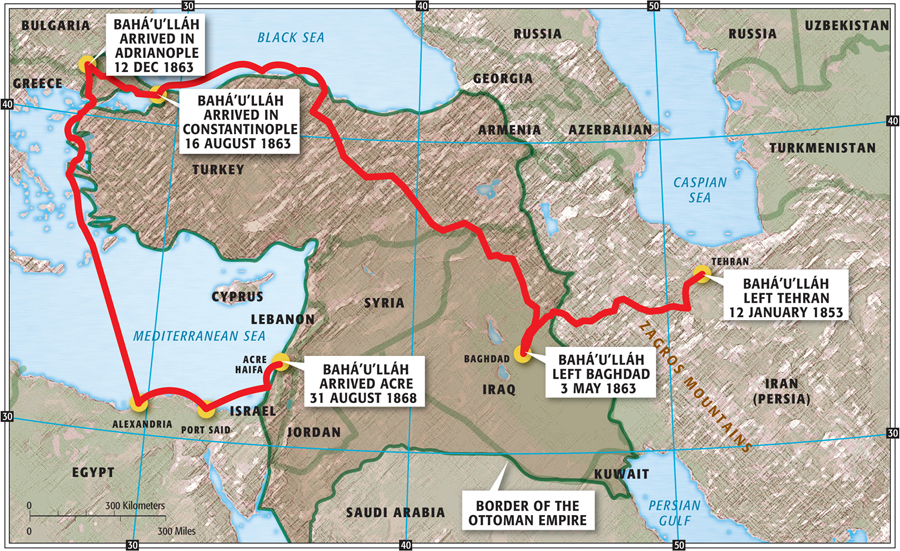 Carte des exils de Baha'u'llah - Baha'i Media
